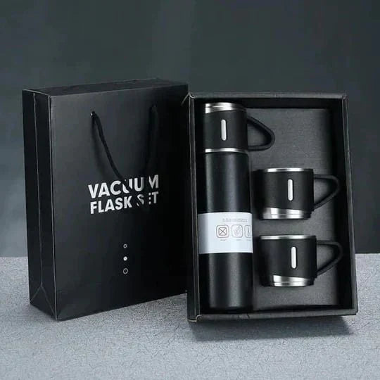 500ML STAINLESS STEEL VACUUM FLASK SET WITH 3 CUPS