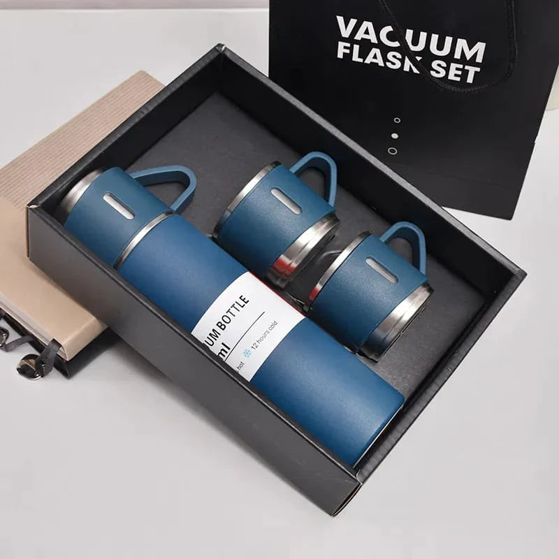 500ML STAINLESS STEEL VACUUM FLASK SET WITH 3 CUPS