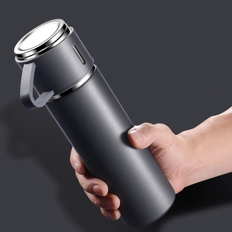 500ML STAINLESS STEEL VACUUM FLASK SET WITH 3 CUPS